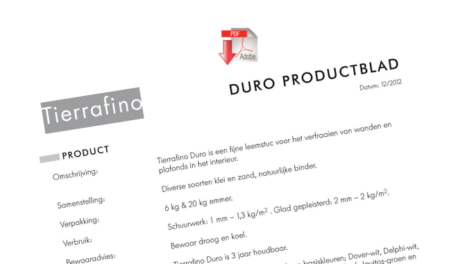 Productblad Duro verstevigde leemstuc